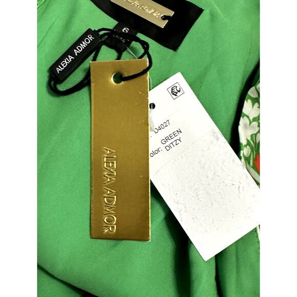 Alexia Admor Floral Midi Dress Lorelei Bubble Sleeve V-Neckline Green W US 6 NWT - Picture 8 of 10